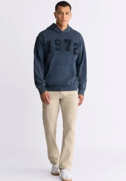 Farhim Men's Hoodie with Textured Appliqué, Midnight Blue - BM24517