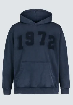 Farhim Men's Hoodie with Textured Appliqué, Midnight Blue - BM24517