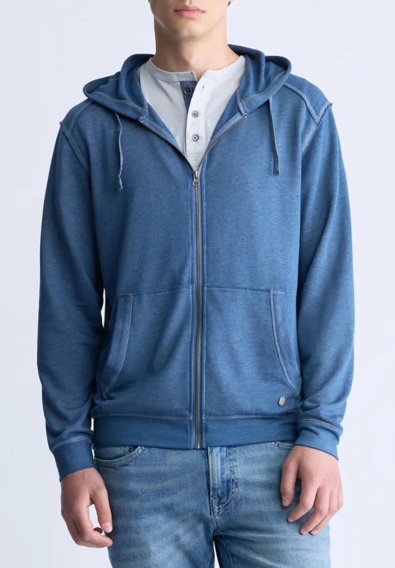 Faseam Men's Hoodie with Front Pocket, Heather Blue - BM24455