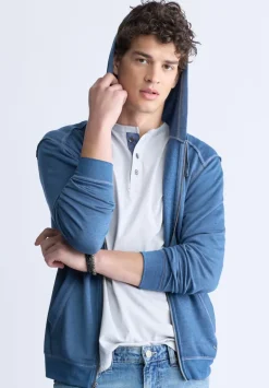 Faseam Men's Hoodie with Front Pocket, Heather Blue - BM24455