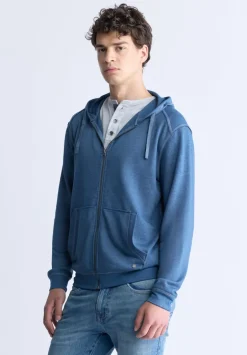 Faseam Men's Hoodie with Front Pocket, Heather Blue - BM24455