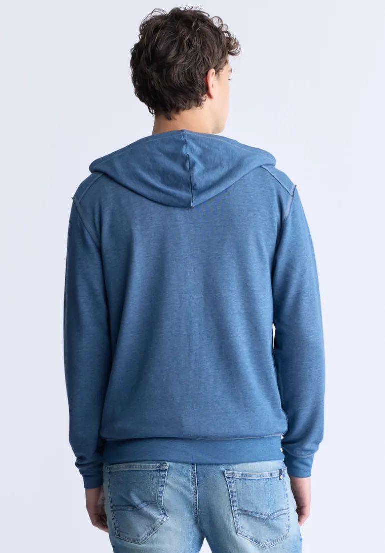 Faseam Men's Hoodie with Front Pocket, Heather Blue - BM24455