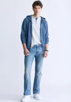 Faseam Men's Hoodie with Front Pocket, Heather Blue - BM24455