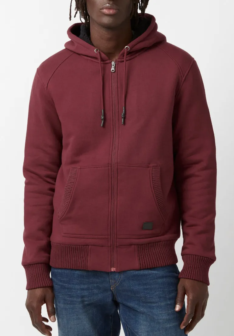 Fasox Men's Zip-Up Hooded Jacket with Sherpa Lining, Oxblood red - BM24161