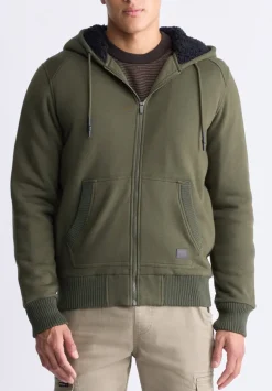 Fasox Men's Zip-Up Hooded Jacket with Sherpa Lining, Fern Green - BM24463