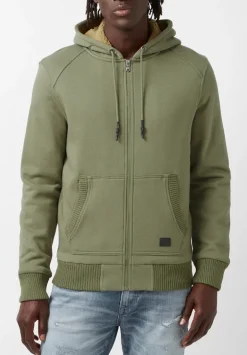 Fasox Men's Zip-Up Hooded Jacket with Sherpa Lining, Army green - BM24161
