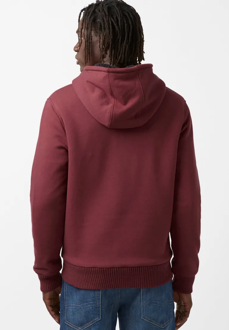 Fasox Men's Zip-Up Hooded Jacket with Sherpa Lining, Oxblood red - BM24161