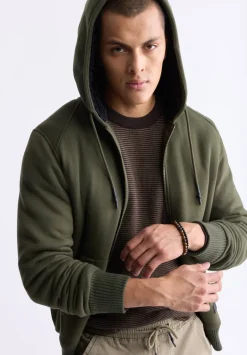 Fasox Men's Zip-Up Hooded Jacket with Sherpa Lining, Fern Green - BM24463