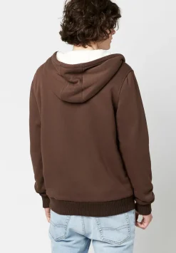 Fasox Men's Zip-Up Hooded Jacket with Sherpa Lining, Chocolate - BM23800