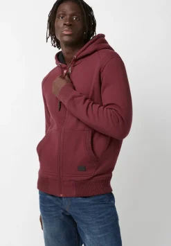 Fasox Men's Zip-Up Hooded Jacket with Sherpa Lining, Oxblood red - BM24161