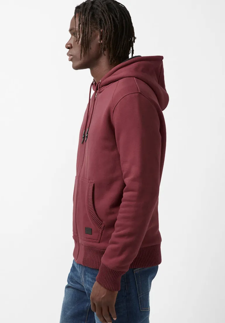 Fasox Men's Zip-Up Hooded Jacket with Sherpa Lining, Oxblood red - BM24161