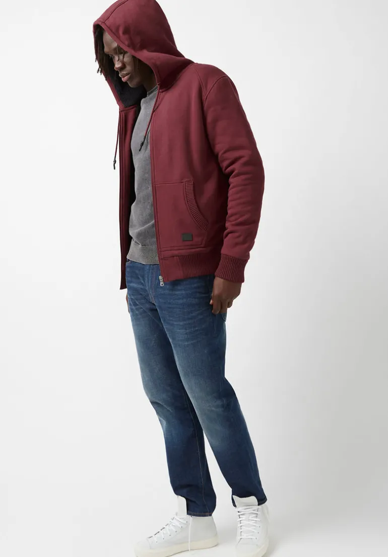 Fasox Men's Zip-Up Hooded Jacket with Sherpa Lining, Oxblood red - BM24161