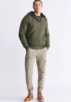 Fasox Men's Zip-Up Hooded Jacket with Sherpa Lining, Fern Green - BM24463