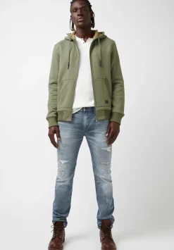 Fasox Men's Zip-Up Hooded Jacket with Sherpa Lining, Army green - BM24161