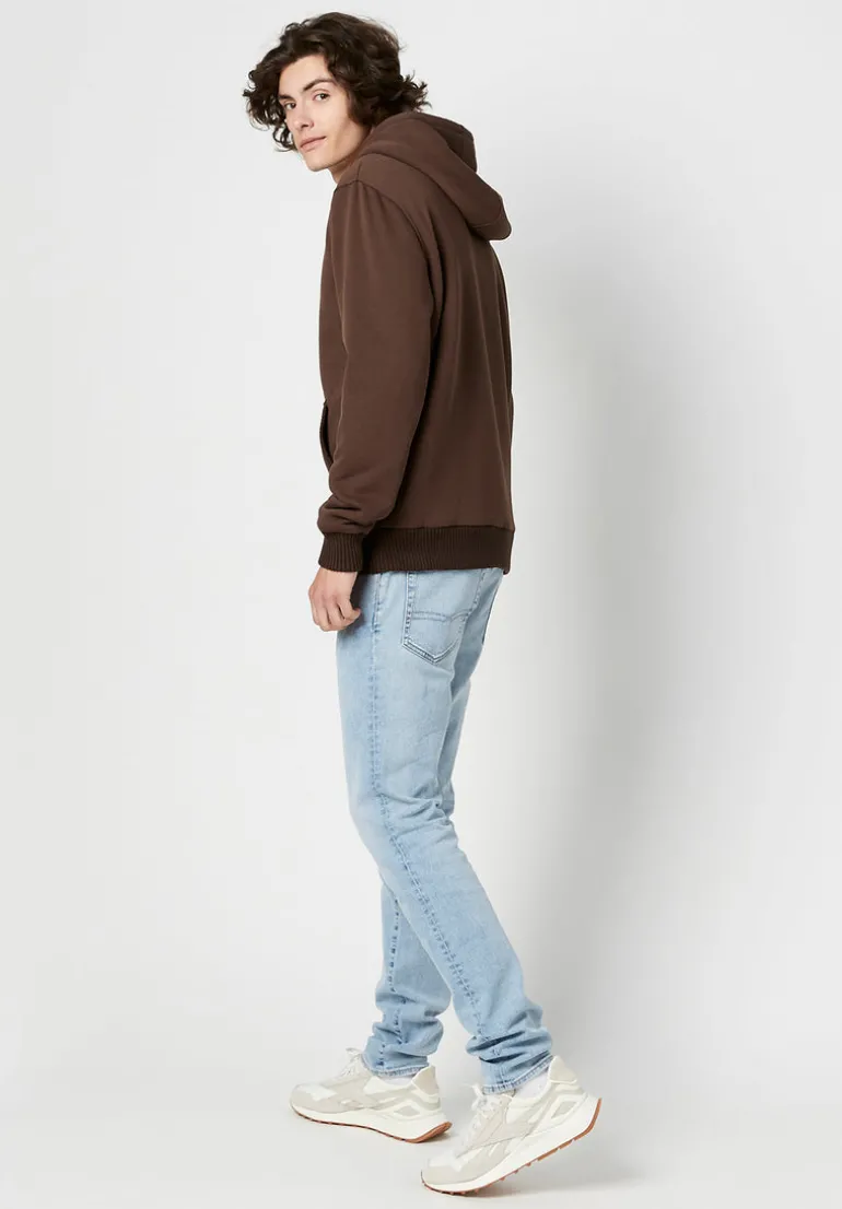 Fasox Men's Zip-Up Hooded Jacket with Sherpa Lining, Chocolate - BM23800