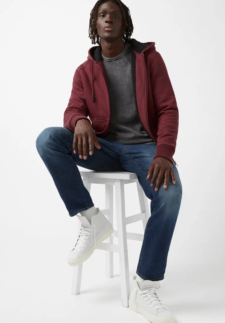 Fasox Men's Zip-Up Hooded Jacket with Sherpa Lining, Oxblood red - BM24161