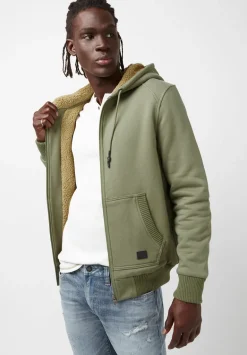 Fasox Men's Zip-Up Hooded Jacket with Sherpa Lining, Army green - BM24161