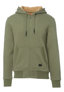 Fasox Men's Zip-Up Hooded Jacket with Sherpa Lining, Army green - BM24161