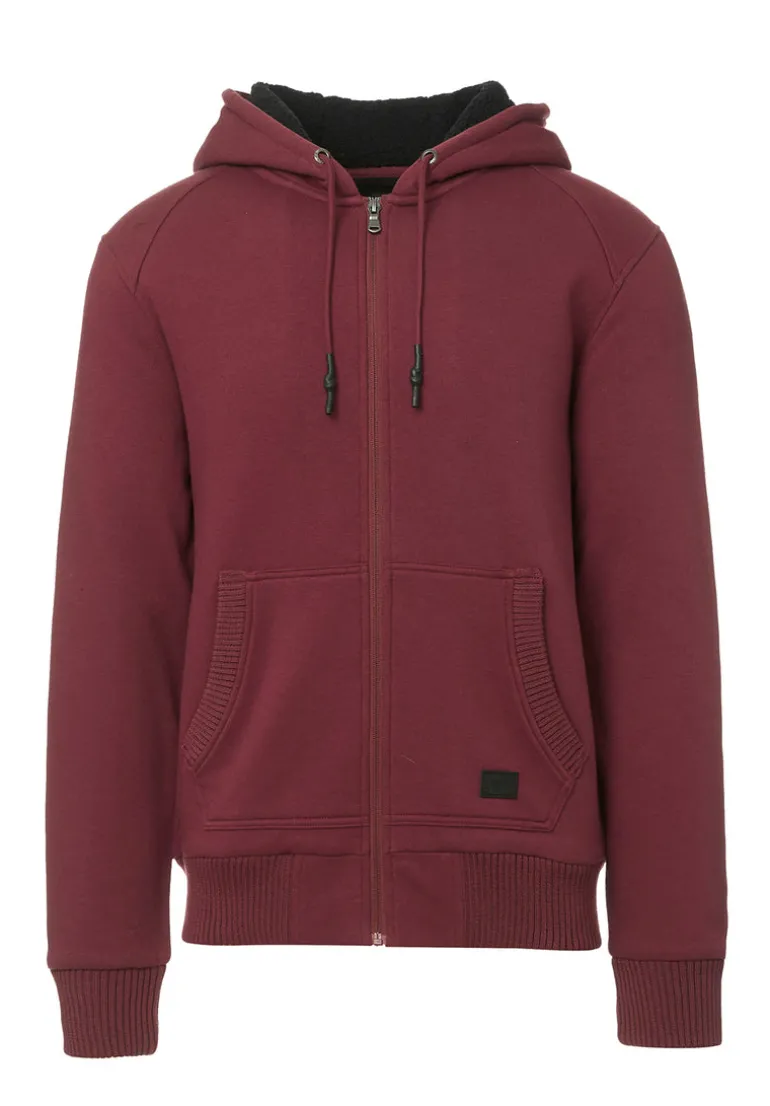 Fasox Men's Zip-Up Hooded Jacket with Sherpa Lining, Oxblood red - BM24161