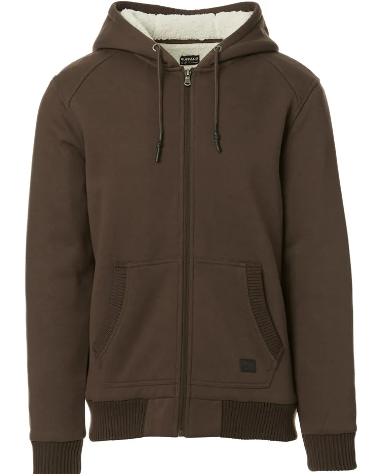 Fasox Men's Zip-Up Hooded Jacket with Sherpa Lining, Chocolate - BM23800