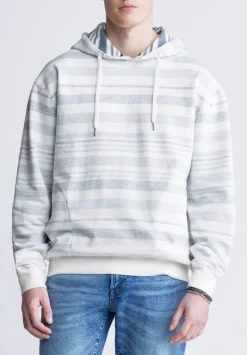 Fazel Men's Striped Hoodie, White with Light Blue - BM24456
