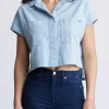 Fenella Women's Short Sleeve Crop Shirt, Blue - WT0088S