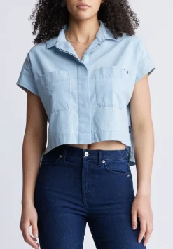 Fenella Women's Short Sleeve Crop Shirt, Blue - WT0088S
