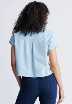 Fenella Women's Short Sleeve Crop Shirt, Blue - WT0088S