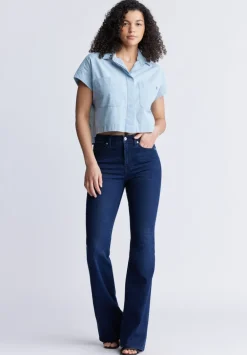 Fenella Women's Short Sleeve Crop Shirt, Blue - WT0088S