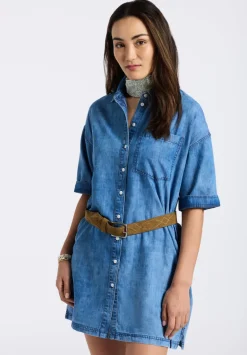 Freida Women's Long-Sleeve Button-Up Shirt Dress, Classic Vintage Blue - WD0069P
