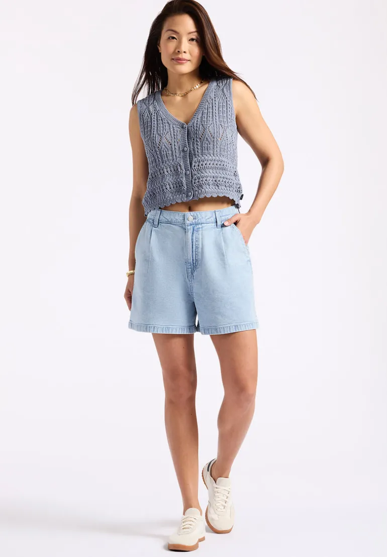 Gaga Women's Casual Denim Shorts, Bleached Blue - BL16073