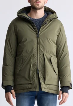 Gavin Men’s Mid-length Two-way Zip-up Classic Parka, Olive green - OBMFP001