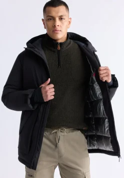 Gavin Men’s Mid-length Two-way Zip-up Classic Parka, Black - OBMFP001