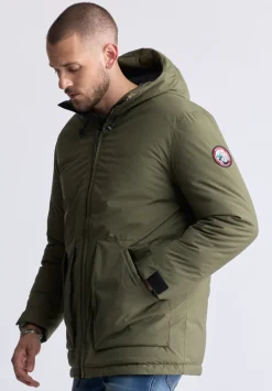 Gavin Men’s Mid-length Two-way Zip-up Classic Parka, Olive green - OBMFP001