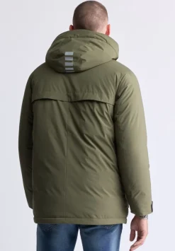 Gavin Men’s Mid-length Two-way Zip-up Classic Parka, Olive green - OBMFP001