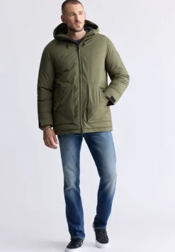 Gavin Men’s Mid-length Two-way Zip-up Classic Parka, Olive green - OBMFP001