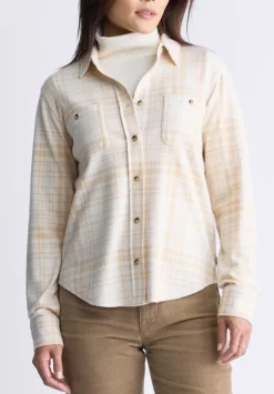 Georgie Women's Long-Sleeved Plaid Shirt, Biscotti Beige - KT0124F