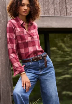 Georgie Women's Long-Sleeved Plaid Shirt, Beaujolais Red - KT0124F