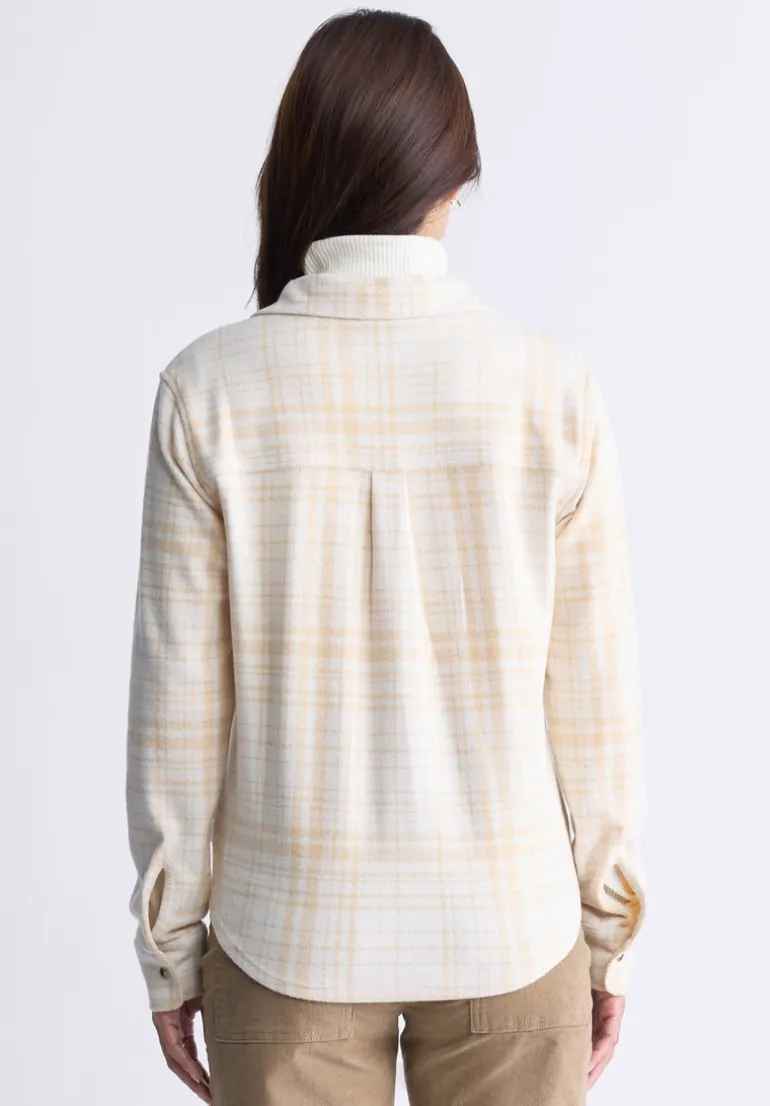 Georgie Women's Long-Sleeved Plaid Shirt, Biscotti Beige - KT0124F