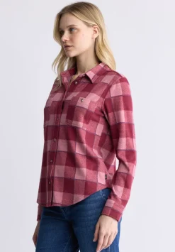 Georgie Women's Long-Sleeved Plaid Shirt, Beaujolais Red - KT0124F