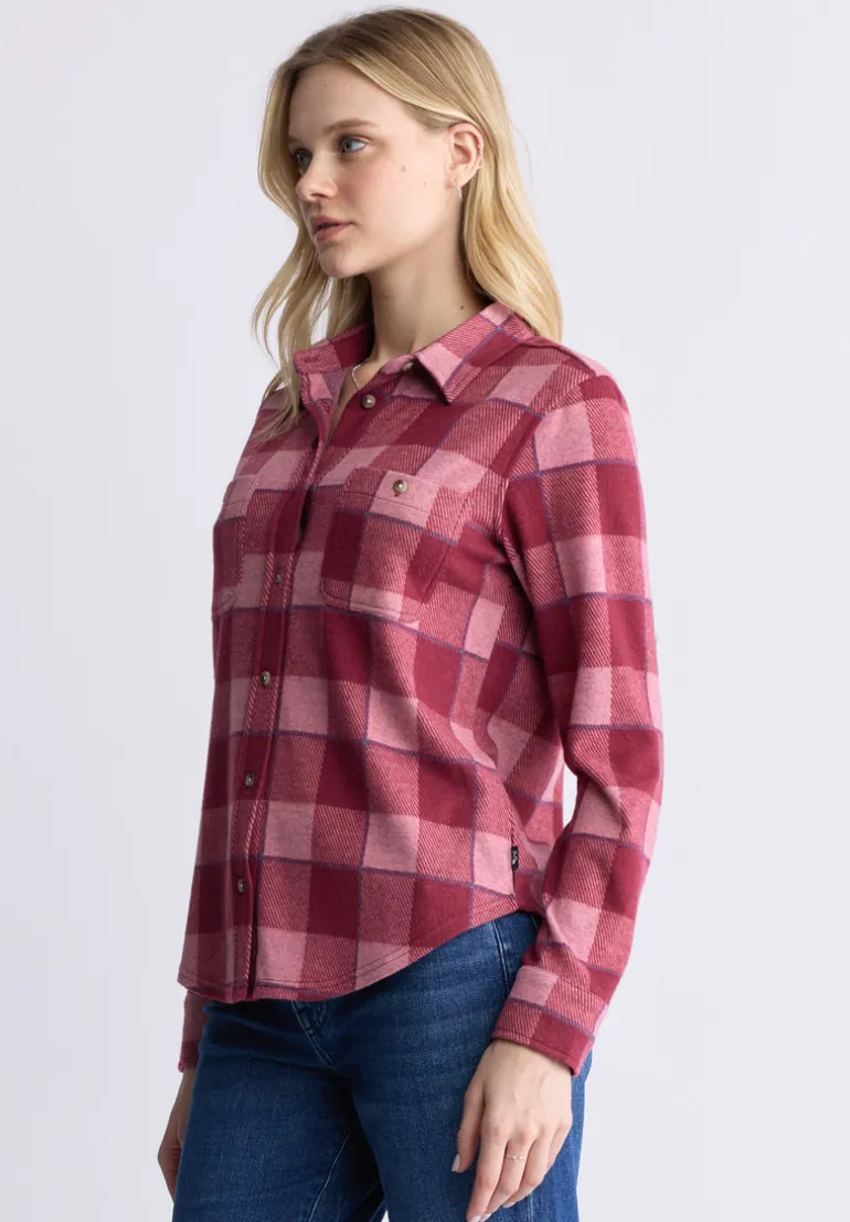 Georgie Women's Long-Sleeved Plaid Shirt, Beaujolais Red - KT0124F