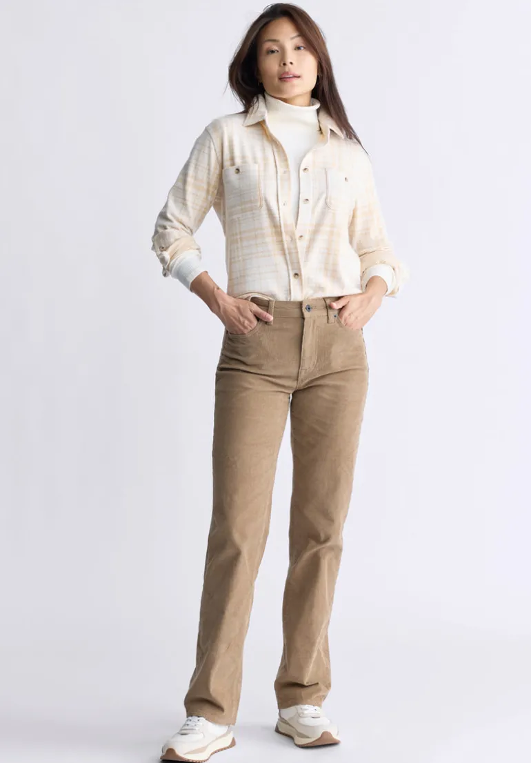 Georgie Women's Long-Sleeved Plaid Shirt, Biscotti Beige - KT0124F