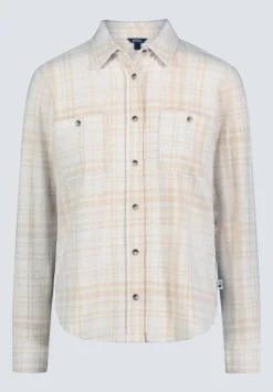 Georgie Women's Long-Sleeved Plaid Shirt, Biscotti Beige - KT0124F
