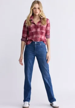Georgie Women's Long-Sleeved Plaid Shirt, Beaujolais Red - KT0124F
