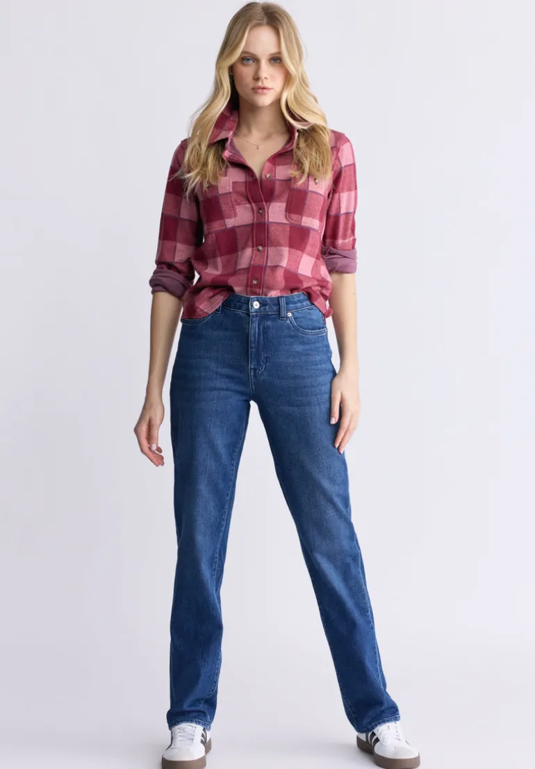 Georgie Women's Long-Sleeved Plaid Shirt, Beaujolais Red - KT0124F