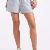 Giustina Women's Linen Blend Striped High-Waisted Shorts, Navy - WB0021P