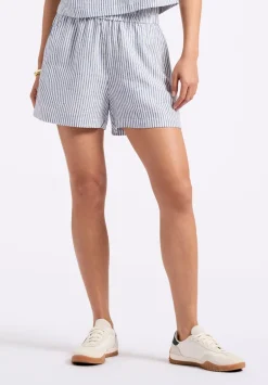 Giustina Women's Linen Blend Striped High-Waisted Shorts, Navy - WB0021P
