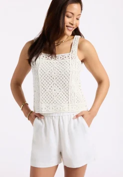 Giustina Women's Linen Blend High-Waisted Shorts, Off-White - WB0015P