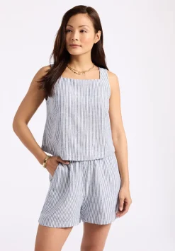 Giustina Women's Linen Blend Striped High-Waisted Shorts, Navy - WB0021P