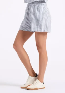 Giustina Women's Linen Blend Striped High-Waisted Shorts, Navy - WB0021P